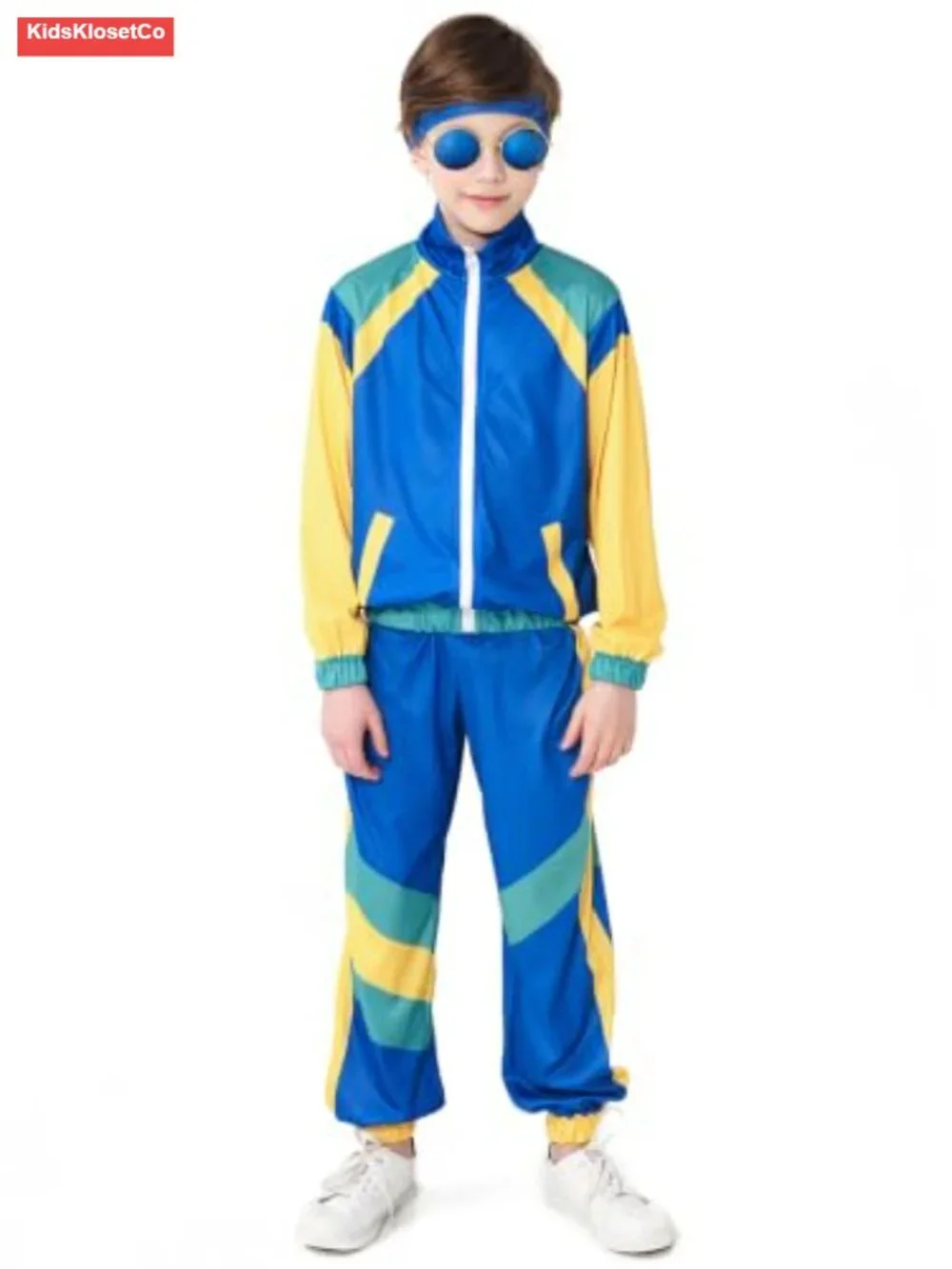 80s 90s Retro Tracksuit Costume for Boys, 3-Piece with Headband, Hip Hop Dance
